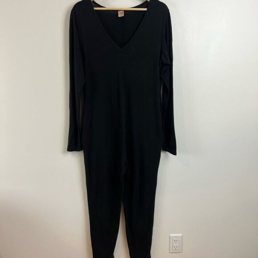 Smash + Tess Women’s Medium One Piece Long Sleeve V Neck Jumpsuit Black Lounge